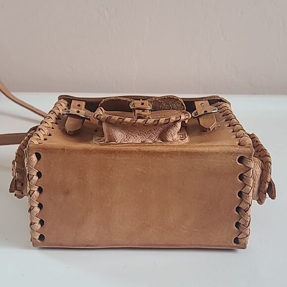 Mexican Hand Tooled Leather Bag Box  Purse Mini Messenger Bag - Picture 5 of 13